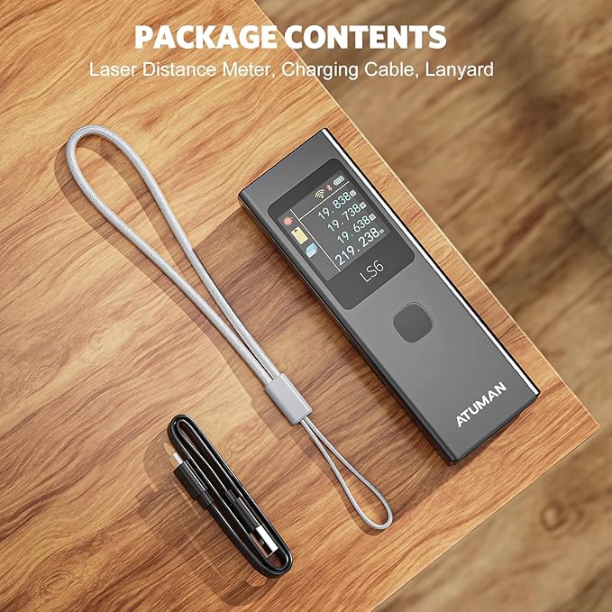 ATuMan 3 in 1 Laser Distance Meter with Visual Aligning Beam, Pythagorean, Area, Volume Angle Measure, 19 Measurement Modes and Automatic Calculation, Color Display, 131 Feet, iF Design Award 2024