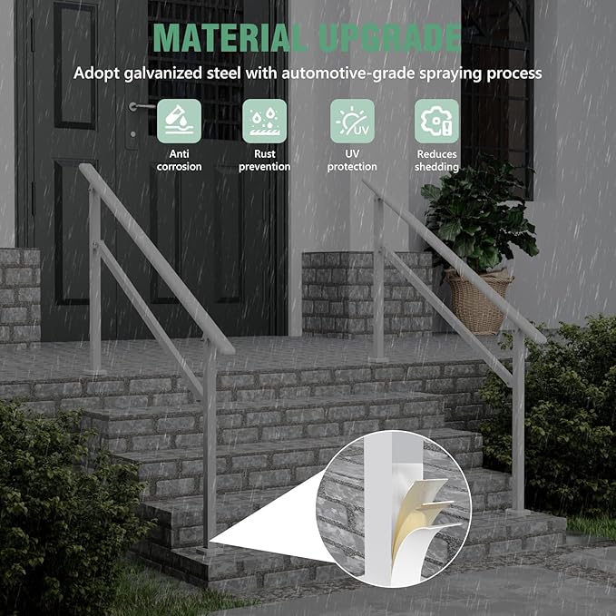 2 Pack Hand Rails for Outdoor Steps,4-5 Step Railing for Stairs,Adjustable Porch Railing,Hand Rails for Seniors,Outdoor Deck Handrails for Exterior Steps,White