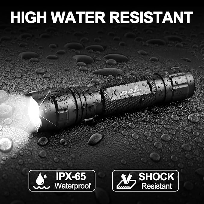 ULTRAFIRE Tactical Flashlight with Holster, Single Mode LED Flashlight 1000 High Lumen Duty Flashlights with Belt Holster and Charger, Bright Small Flash Light WF-501B