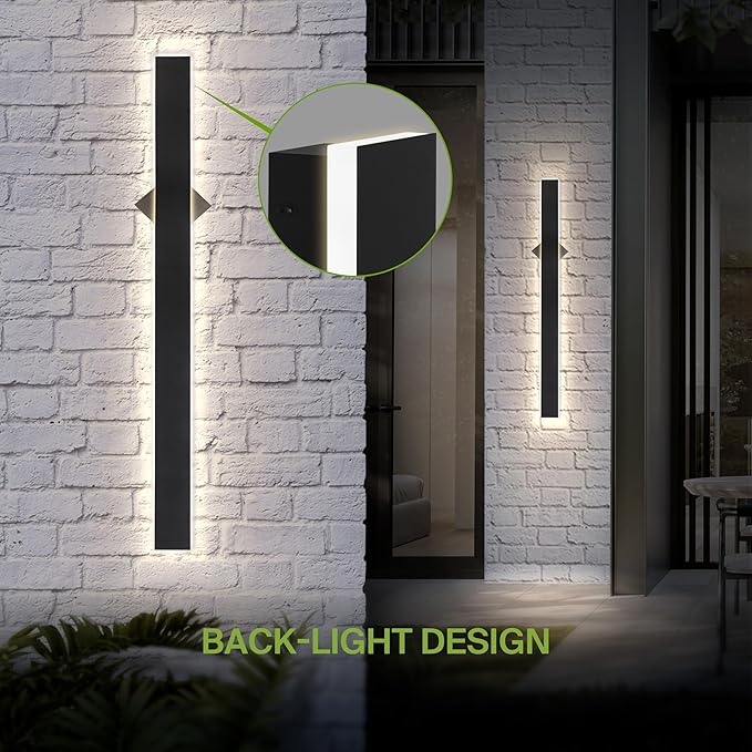 ASD LED 48" Long Wall Mount Light Fixture, Outdoor & Indoor Linear Sconce | 3CCT, Dimmable, Waterproof, Anti-Rust, ETL Listed | 36W 2200LM 3000-5000K 100-277V | Exterior Porch Lighting | Black
