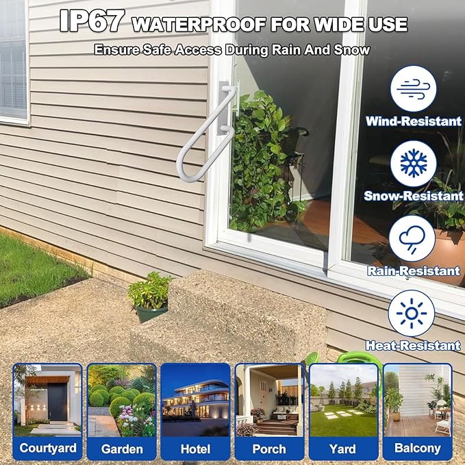 Jamb Mount Handrails for Outdoor Steps-1-2 Step Waterproof Stairs Railing-Powder Coated Side Mount Hand Rails for Indoor Stairs-Non-Slip Staircase Grab Rail for Deck/Porch/Mobile Home/Short Stairway