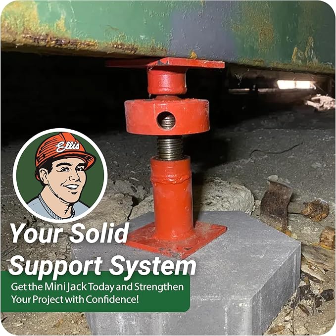 Ellis Manufacturing Adjustable Mini Screw Jack Post – House Jack for Foundation, Floor Leveling, and Concrete Bracing – 15,000 lb Max Load Capacity – 2.5" Adjustment