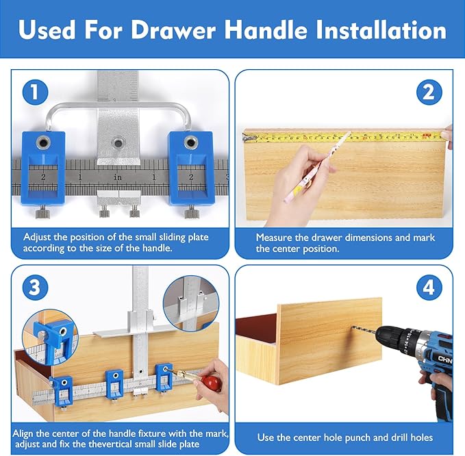 Metal Cabinet Hardware Jig, Punch Locator Drill Guide,Wood Drilling Dowelling Guide for Installation of Handles Knobs on Doors and Drawer, Cabinet Template Tool for Handles and Pulls