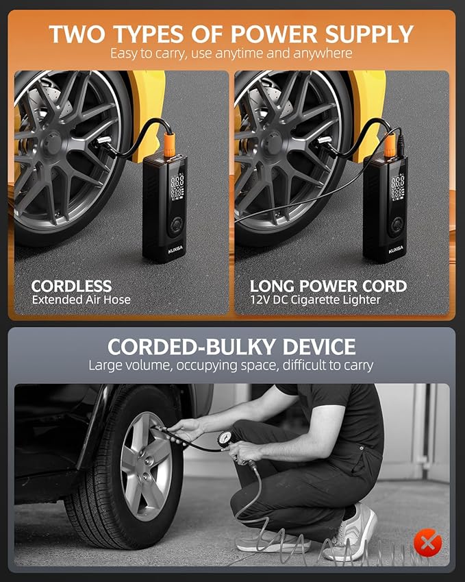 Tire Inflator Portable Air Compressor, 180PSI Air Compressor with Digital Pressure Gauge, 25000mAh & 3X Faster Portable Air Pump for Car, Motorcycle, Bicycle, Ball and More(Black)