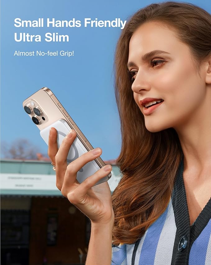 TORRAS 0.45" Slim Magnetic Portable Charger Power Bank for iPhone 5000 mAh 22.5W PD Fast Charging Wireless Battery Pack O Stand Compatible with Magsafe, i Phone 16 Pro Max, Pro,15,14,13,12, White