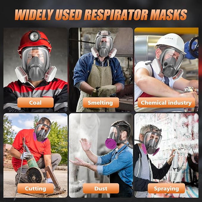 Full Face Respirator Mask, Anti-fog, 6800 Reusable Face Cover with 6001 & 2097 Filters for Woodworking Painting Chemicals Protection Organic Vapors Dust, Medium, Comfortable Fit
