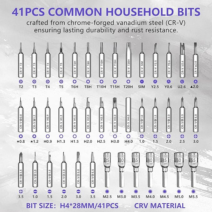 48 in 1 Magnetic Screwdriver Set, Precision Repair Tool Kit with 41 CRV Steel Bits (Phillips/Torx/Pentalobe) for iPhone, Laptop, PC, Game Console, Eyeglasses & Electronics - Portable Case Included