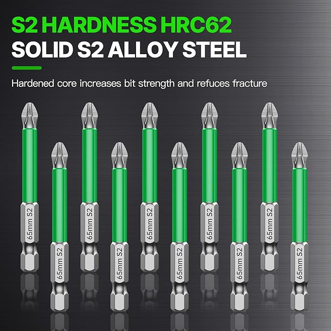 HUHAO 5Pcs High Magnetic Screwdriver Bit Set,S2 Alloy Steel Anti-Slip Drill Bit,1/4 Inch Hex Shank,Phillips Impact Screwdriver Bits Sets Waterproof Impact Batch Head for Electric Hand Tool,65mm