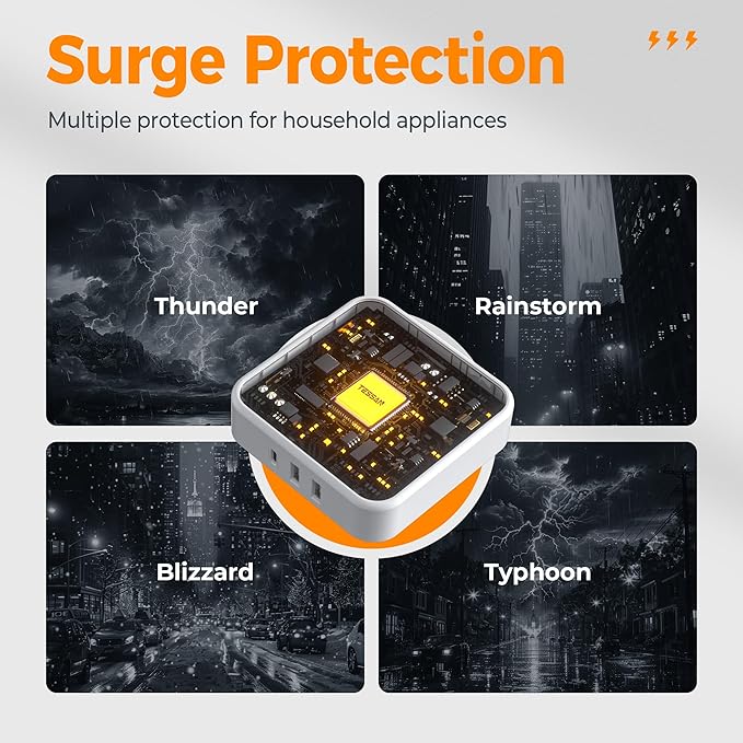 Multi Plug Outlet Extender, TESSAN Surge Protector Splitter with 3 USB (1 USB C Port) Wall Charger, Multiple Expander for Travel, Home, College Dorm Room