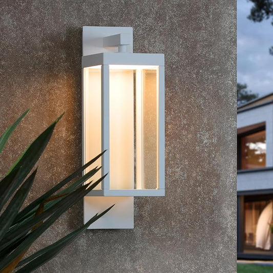 Outdoor Wall Light White Porch Light for House,LED Exterior Lighting Fixture Wall Mount Sconce with Glass IP54 Waterproof,13W 750LM