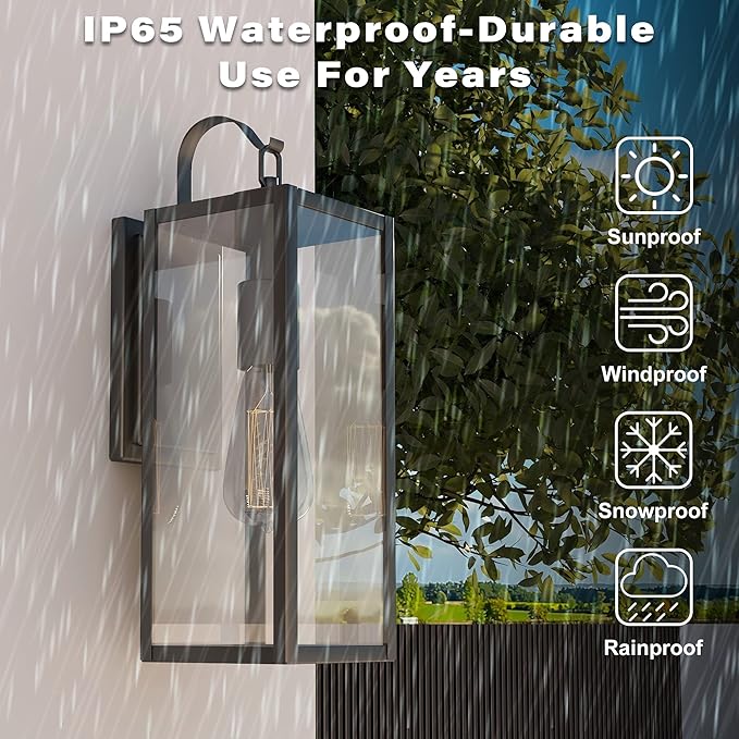 Pia Ricco Large Size Outdoor Wall Lights, 18 Inch Oversized Matte Black Exterior Light Fixture with Clear Glass, Waterproof Front Porch Lighting, Modern Sconces Lantern for House, Garage, ETL Listed