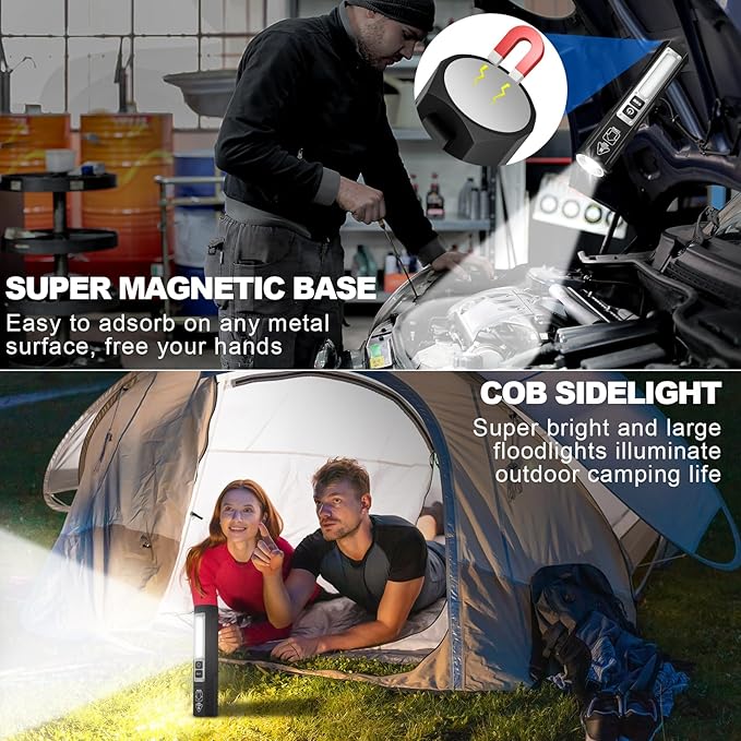 Rechargeable Magnetic Flashlights 20000 High Lumens - Super Bright Long Beam LED Powerful Small Flashlight 8 Modes with COB Work Light, Dual Button Tactical Pocket Flashlight for Camping Emergency