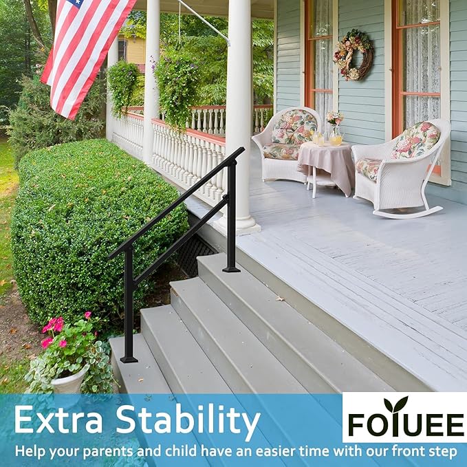 Wrought Iron Handrails for Outdoor Steps - Exterior Hand Rails for Concrete Steps Outside Metal Stair Railing Porch 4 Step