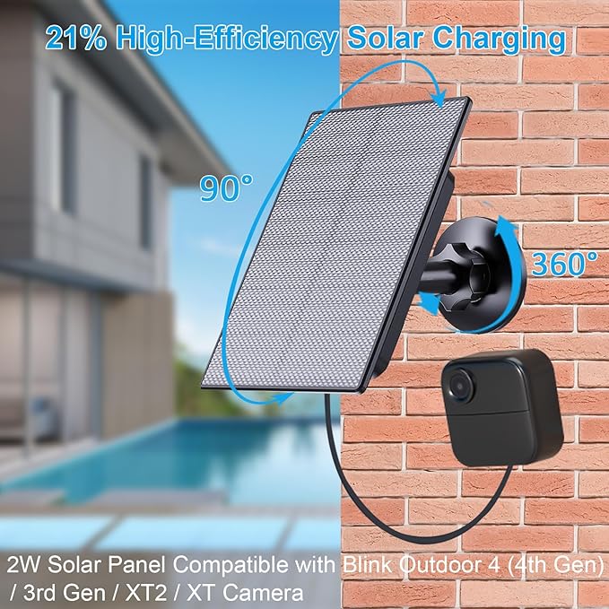 2W Solar Panel Compatible with Blink Outdoor 4(4th Gen)/3rd Gen/XT2/XT Camera, Micro USB & USB-C Solar Charger with10ft Cable, IP66 Waterproof, 360°Adjustable Mount, 2Pack