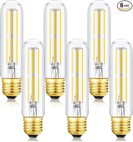 Leools Dimmable E26 LED Bulb 6W Equal 60 Watt Neutral White 4000K E26 Edison AC120V 600lm Tubular T9 T10 LED Light Bulb for Rustic Pendant,Chandeliers,Wall sconces 6Pack