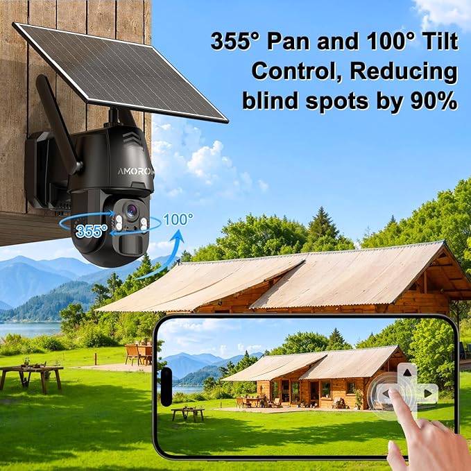 Solar Wireless Security Camera Outdoor 2K 360° Panoramic View, Color Night Vision, AI Motion Detection with Siren Alarm, IP65 Weatherproof, 2.4GHz WiFi & Smart App Control for Home, Apartment, Office
