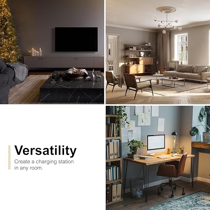 GE USB C 5 Outlet Extender, Side-Access, Wall Tap Surge Protector, Multi-Plug, USB A, 3-Prong, Secure Install, White, 83503