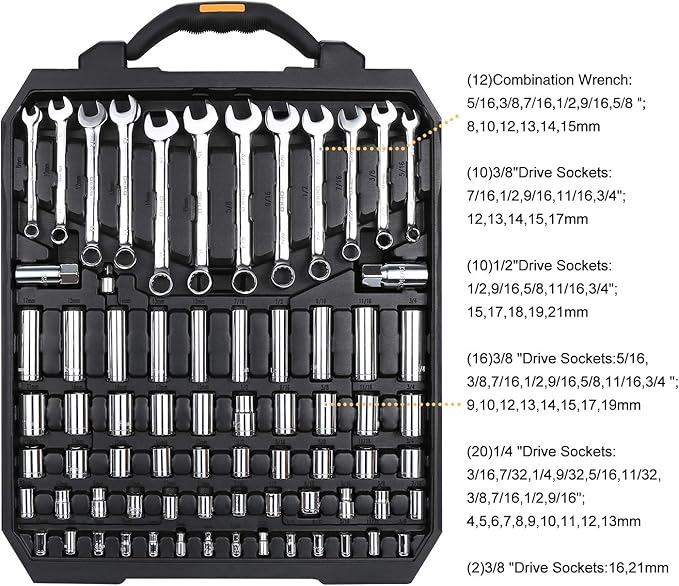 DEKOPRO 192 Piece Mechanics Tool Set Socket Wrench Set, Plastic Storage Case with Auto Repair Hand Tool Kit Wrench Tool Box Set