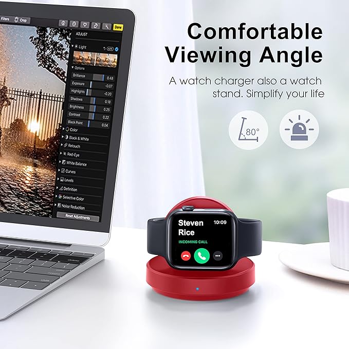 Portable Magnetic Charging Dock for Apple Watch, Wireless Fast Watch Charger Stand with Charging Cable, Support Nightstand Mode, Compatible with Apple Watch 10 9 8 7 SE 6 5 4 3 2/Ultra 2-Red