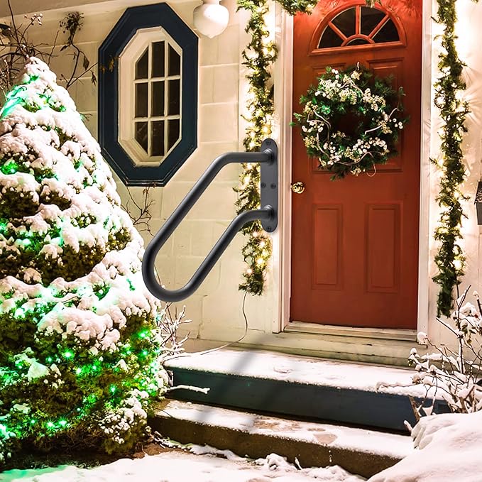 SELEWARE Heavy Duty Wall Mount Handrails for Outdoor Steps, Non-Slip Stair Grab Bars, U-Shaped Safety Railings for Porch, Garage, Garden, Indoor/Outdoor Use