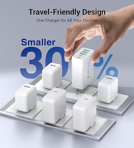 60W Fast Charger Block,2-Pack USB C Wall Charger,5-Port Dual 30W PD Charging Adapter+QC 3.0 Wall Plug Multiport Total Power 60W Type C Charging Cube Brick for iPhone 16/15/14/13/Pro Max,iPad,Galaxy