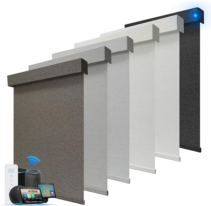 Motorized Blinds with Remote, Light Filtering Smart Roller Blinds Compatible with Apple Homekit Google Home and Alexa, Automatic Window Blinds Customize, Coffee