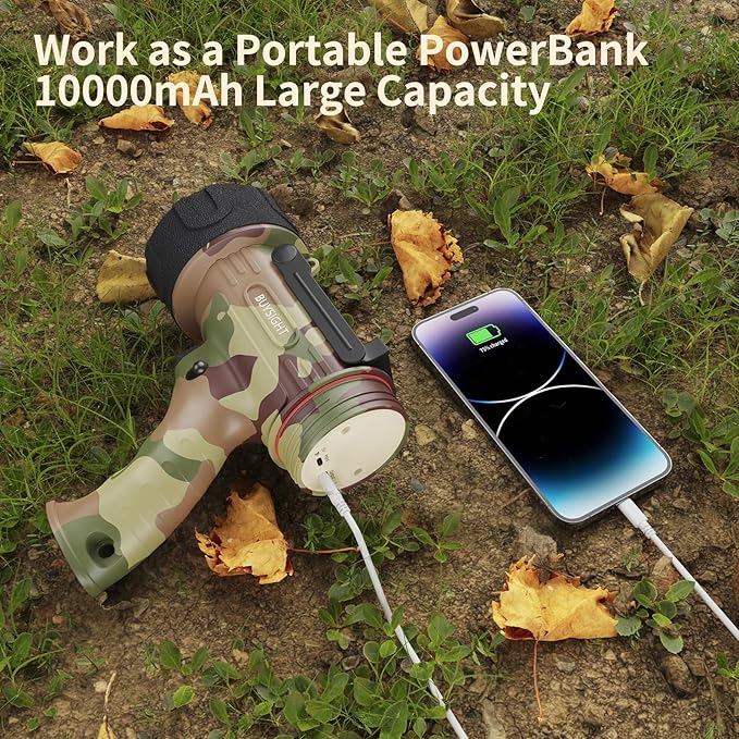 BUYSIGHT Rechargeable Spotlight Flashlight, HIgh Lumen Hand held Spotlight Waterproof Flashlight Hunting Lamp with red Filter(Camouflage Gray Mini)