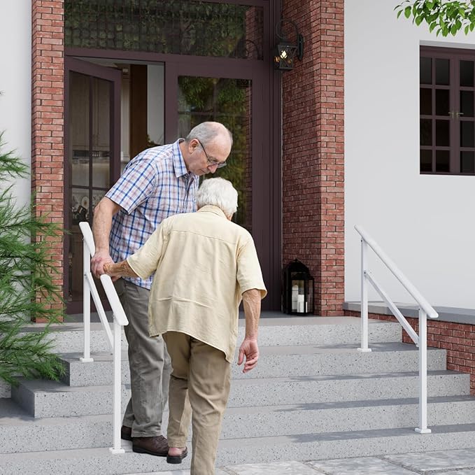 2 Pack Hand Rails for Outdoor Steps,3-4 Step Railing for Stairs,Adjustable Porch Railing,Hand Rails for Seniors,Outdoor Deck Handrails for Exterior Steps,White