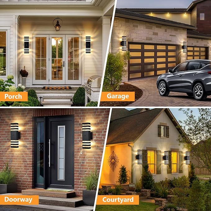 DASTOR Motion Sensor Outdoor Wall Lights 2 Pack, Dusk to Dawn Outdoor Lighting 3-Layer Exterior Porch Light Fixtures, Up and Down Outside Lights for House Garage