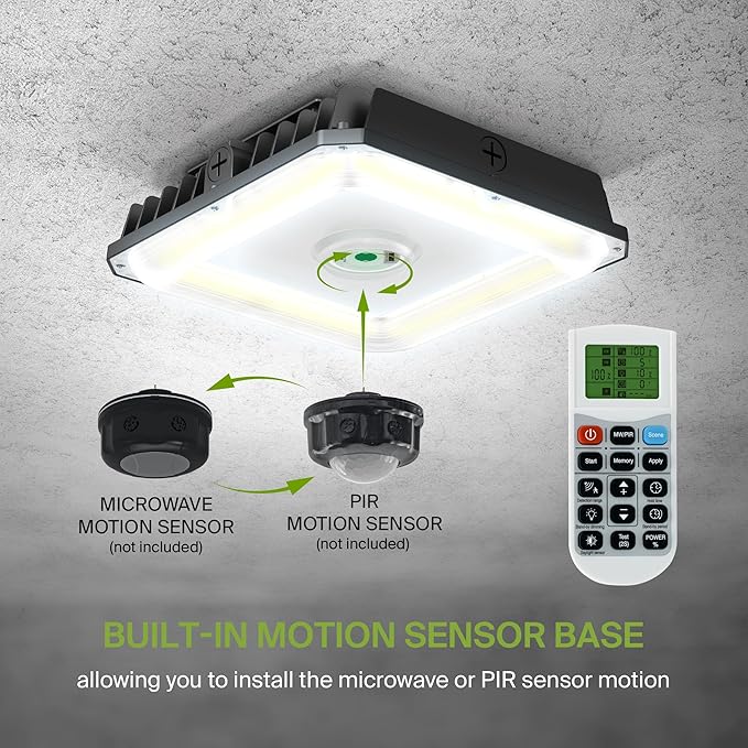 ASD LED Canopy Light 100/70/60W with Q-Base – 3000/4000/5000K 14448Lm 10"x10" 120-277V IP65 Dimmable 0-10V UL & DLC Listed (Optional Motion Sensor-Extra Purchase)