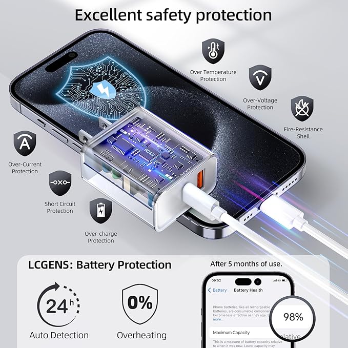 30W USB Fast Charger，2-Pack PD+QC Charger Adapter Block for iPhone 13/14/15/16/Pro/Pro Max/Plus/iPad/MacBook air, AirPods 4, Apple Watch 10/Ultra 2, Type C Charging for Samsung Galaxy Note/S23