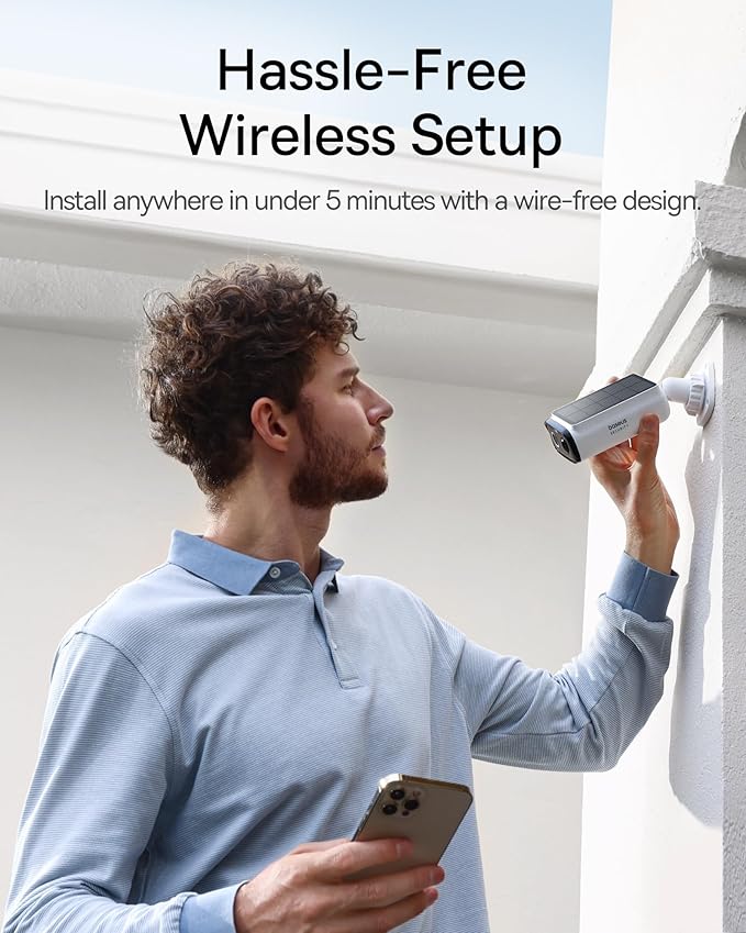 Baseus Solar Security Cameras Wireless Outdoor S1 Lite, 2K QHD Solocam, Continuous Power, Color Night Vision, AI Human Detection, IP67, No Monthly Fee, Local Storage, Works with Alexa & Google Home