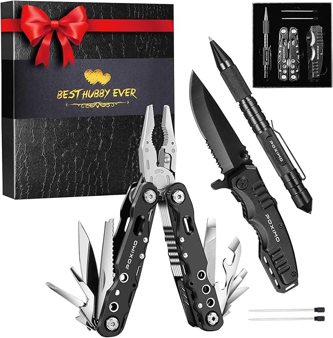 Men Gifts for Hubby from Wife, Multi tools Gift Set "BEST HUBBY EVER" with Multitool Pliers, Pocket Knife, Tactical Pen, Stocking Stuffers EDC Multi-tools(BEST HUBBY EVER)