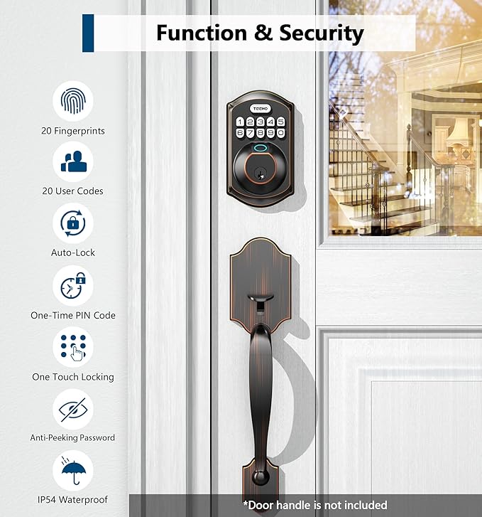 TEEHO TE002 Fingerprint Door Lock - Keyless Entry Door Lock - Electronic Keypad Deadbolt - Smart Locks for Front Door - Auto Lock - Easy Installation - Oil-Rubbed Bronze
