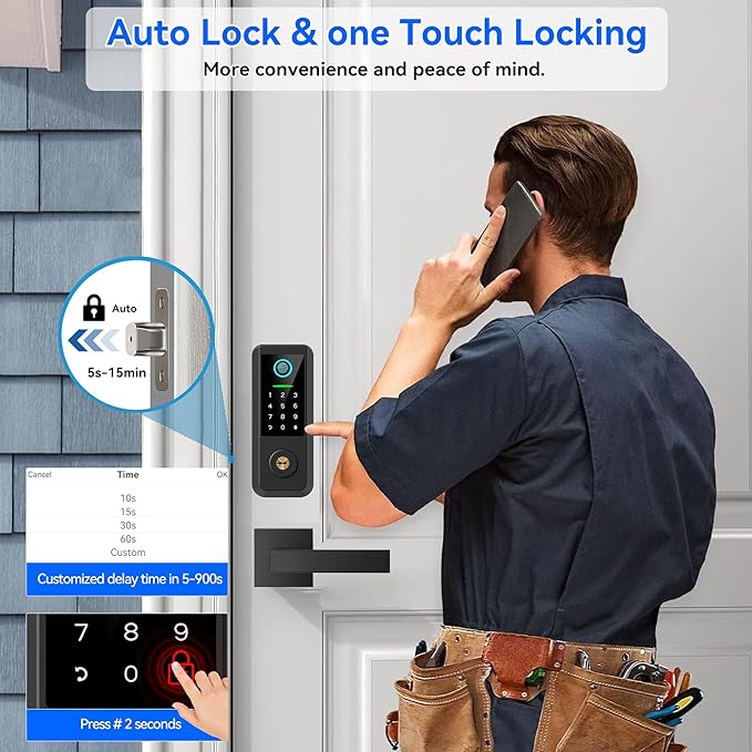 Keyless Entry Door Lock with Handle Set,Smart Front Door Lock with Keypad Set,Keyless Entry Digital Deadbolt,Smart Deadbolt with Auto Lock,App Control, Matte Black