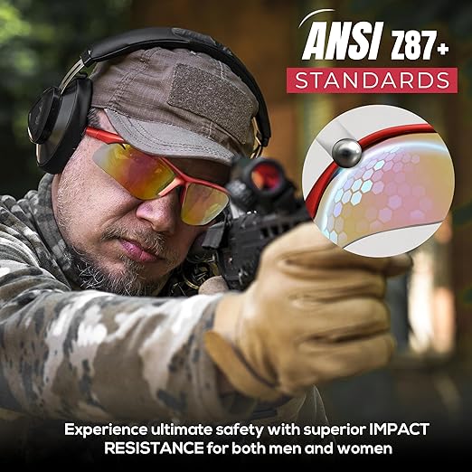 BISON LIFE Sport MTX Red Mirror Lens Safety Glasses, ANSI Z87+, Impact Resistant, Anti-Scratch UV Protection Lens for Shooting, Yard Work, Cycling, and Outdoor Activities (1 Pack)