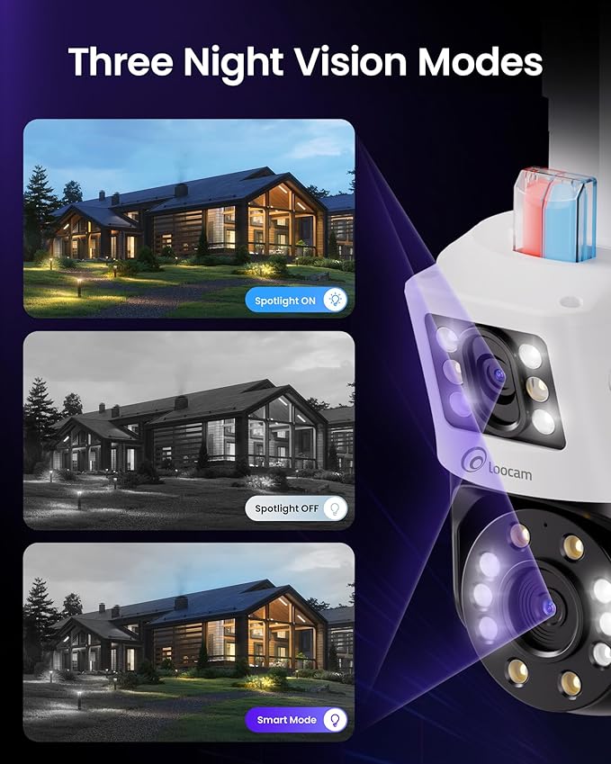 Dual-Lens 4K PoE Security Camera System, 4pcs Pan/Tilt CCTV Wired PoE IP Camera Outdoor Indoor, AI Person/Vehicle, Spotlight Siren, Color Night Vision, 8CH 8MP NVR with 2TB HDD