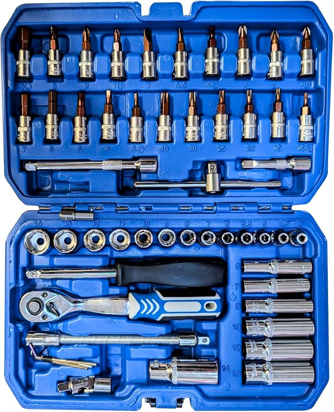 53 Pieces Socket Set 1/4 inch Ratchet Wrench Tool Set, with Bit Socket Set Metric and Extension Bar for Auto Repairing and Household, with Storage Case (53)