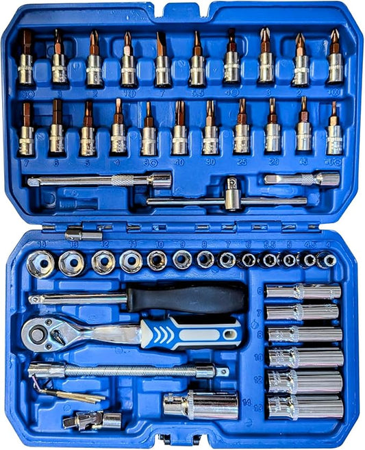 53 Pieces Socket Set 1/4 inch Ratchet Wrench Tool Set, with Bit Socket Set Metric and Extension Bar for Auto Repairing and Household, with Storage Case (53)