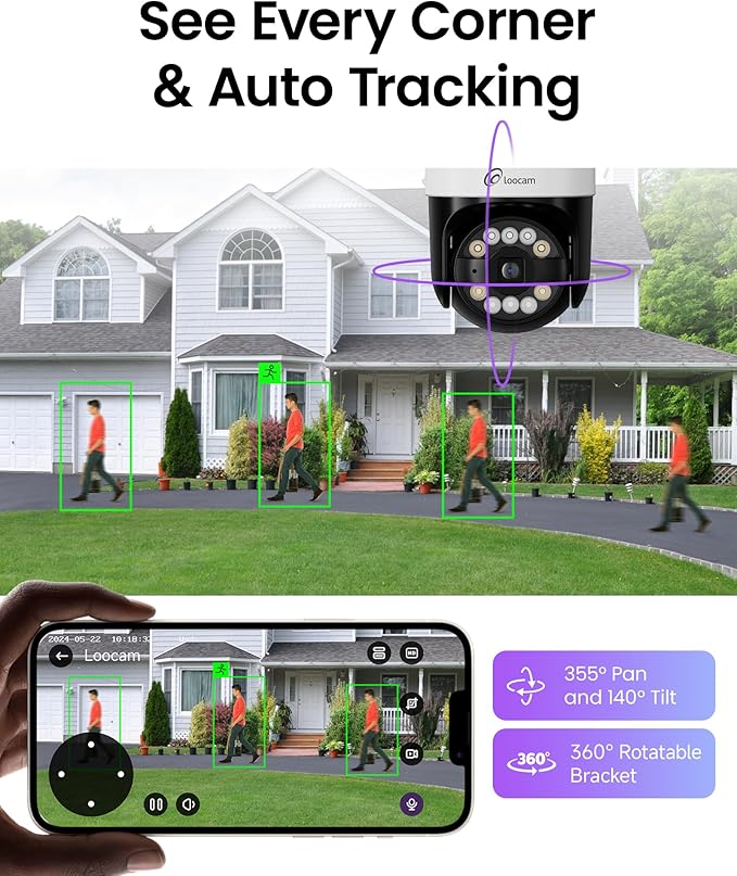 5MP Home Security Camera System, 4pcs Pan & Tilt Wired PoE IP Cameras Set for Indoor Outdoor, AI Person/Pet/Vehicle Detection, Color Night Vision, 4K 8CH NVR 2TB HDD Included, Plug & Play