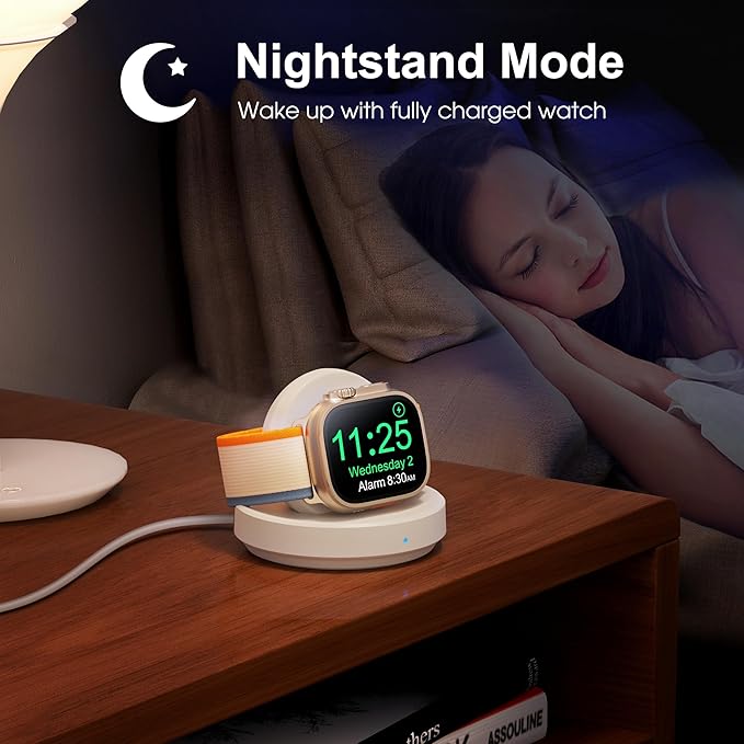 Portable Magnetic Charging Dock for Apple Watch, Wireless Fast Watch Charger Stand with Charging Cable, Support Nightstand Mode, Compatible with Apple Watch 10 9 8 7 SE 6 5 4 3 2/Ultra 2-White