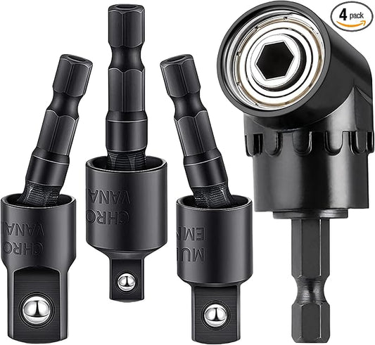 Impact Grade Driver Sockets Adapter Extension Set Drill Bit 3Pcs 1/4 3/8 1/2" 360°Rotatable Universal Socket Adapter Set+Right Angle Drill 105°Right Angle Screwdriver set Drill Hex Bit Socket Adapte