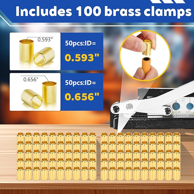 Heavy Duty Ferrules Hose Crimper Kit, Air Hose Crimping Tool Fits 1/4, 5/16, 3/8 Inch ID Hoses, Air Hose Crimper with Ferrules Fittings (100PK), 0.593" ID & 0.656" ID, Air Hose Repair Kit