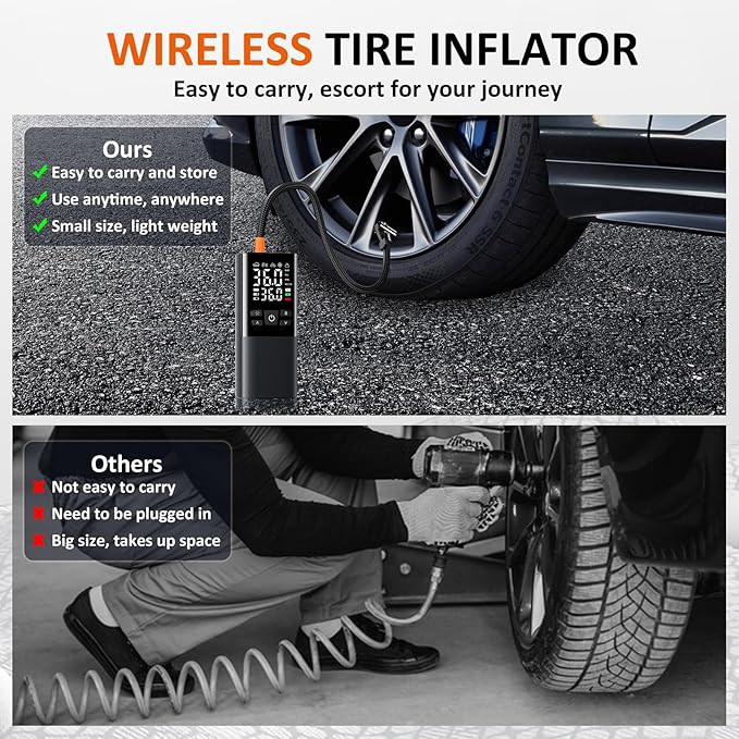 Bestview Tire Inflator Portable Air Compressor-150PSI Air Compressor 4X Faster, Electric Ball Pump/Small Portable Air Tank with Digital Pressure Gauge and LED Light for Cars, Bicycles, Motorcycles