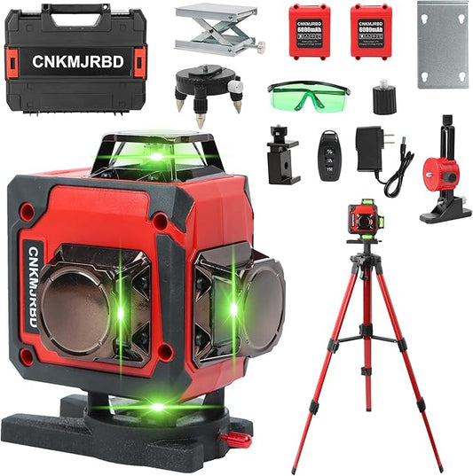 Laser Level 16-Line 4x360°4D Green Cross, with 2 Batteries, Remote Control, Aluminum Base and 40” Tripod, IP-54 Waterproof, Pulse Mode for Outdoor Use for Home Renovation and Construction