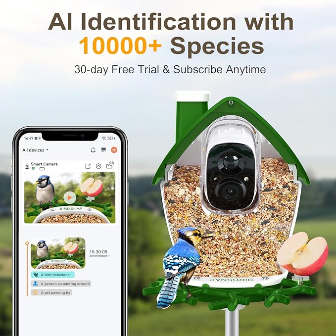 birdsnap® P33 - Bird Feeder with Camera Solar Powered, 2K Video Bird Camera Feeder Live with 32GB Card, AI Identify Feather Species, Auto Record in Backyard, for Birds Lover
