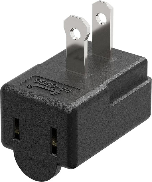 Right Angle 2-Prong 90 Degree Leftward AC Adapter, Polarized L Type, Vertical Down Power Adapter, PA-0506B Black