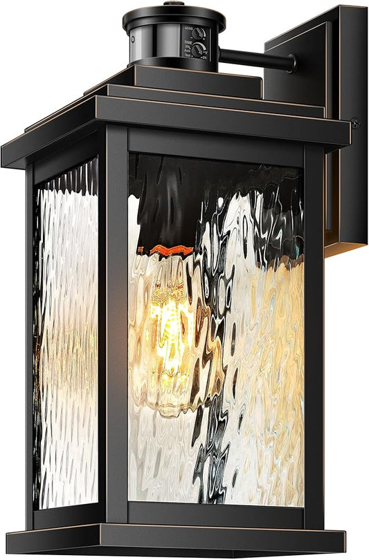 VIANIS Large Motion Sensor Outdoor Lights, Dusk to Dawn Outdoor Lighting with Water Glass, Easy-Install Aluminum Waterproof Hardwired Exterior Lights for Porch, Garage, Front Door