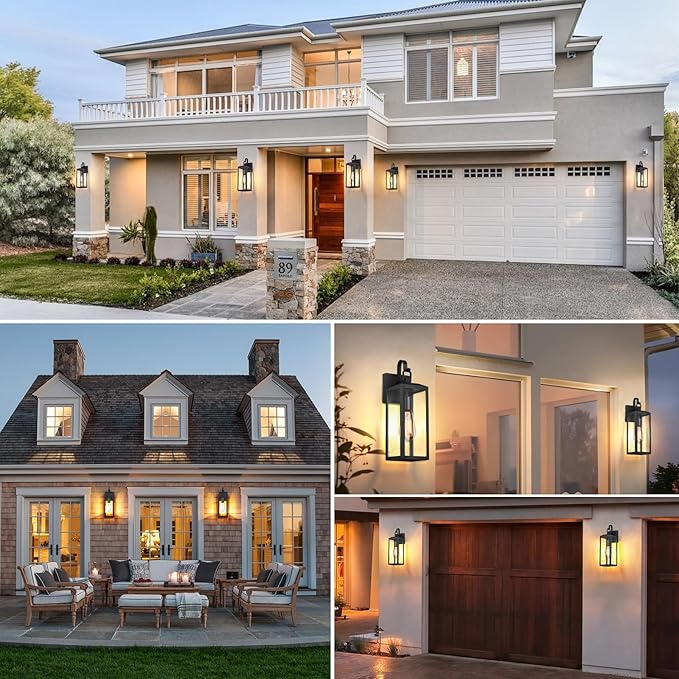 16'' Large Outdoor Wall Lights 2-Packs, Modern Black Exterior Lighting Fixtures, Waterproof Outdoor Sconces Porch Light for House Wall Mount, Farmhouse Wall Lanterns for Front Door, Patio, Garage