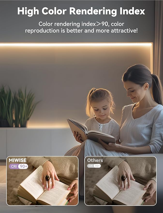 MIWISE LED Strip Lights,Super Bright 5V USB COB Tape Light 6.56ft/2m 2700K Warm White with Touch Dimmer Switch,CRI90+ Flexible Dimmable TV Backlights,for Mirrors,Under Cabinet,Home DIY Projects